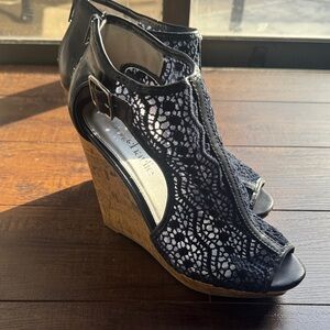 Navy  Lace Wedge Sandals